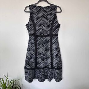 Tabitha Anthropologie Gray Black Geometric Knit Flared Hem Dress 8